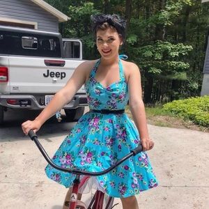 Hell Bunny Blue Floral Halter Dress